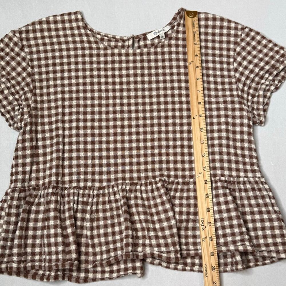 Madewell Medford Brown Gingham Checkered Peplum Short Sleeve Top Medium - Picture 6 of 8